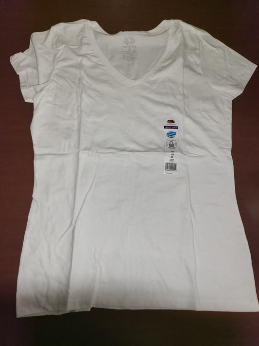 Fruit of the Loom Ladies V-Neck Semi-Fitted T-Shirt White size MEDIUM