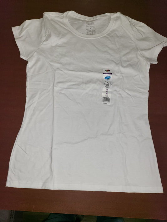 Fruit of the Loom  Ladies Crew Neck  T-Shirt  White   size MEDIUM  Cap Sleeve