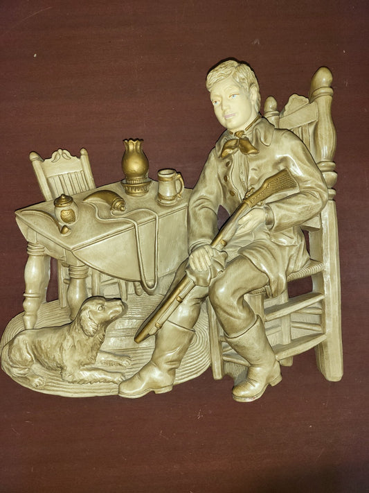 Vintage Universal Statuary Plaster Wall Hanging  Hunter & Dog 16W x 15H x 3"