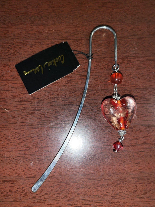 Cookie Lee Book Hook Clear & Red Heart   Jeweled Metal Book Mark  #116