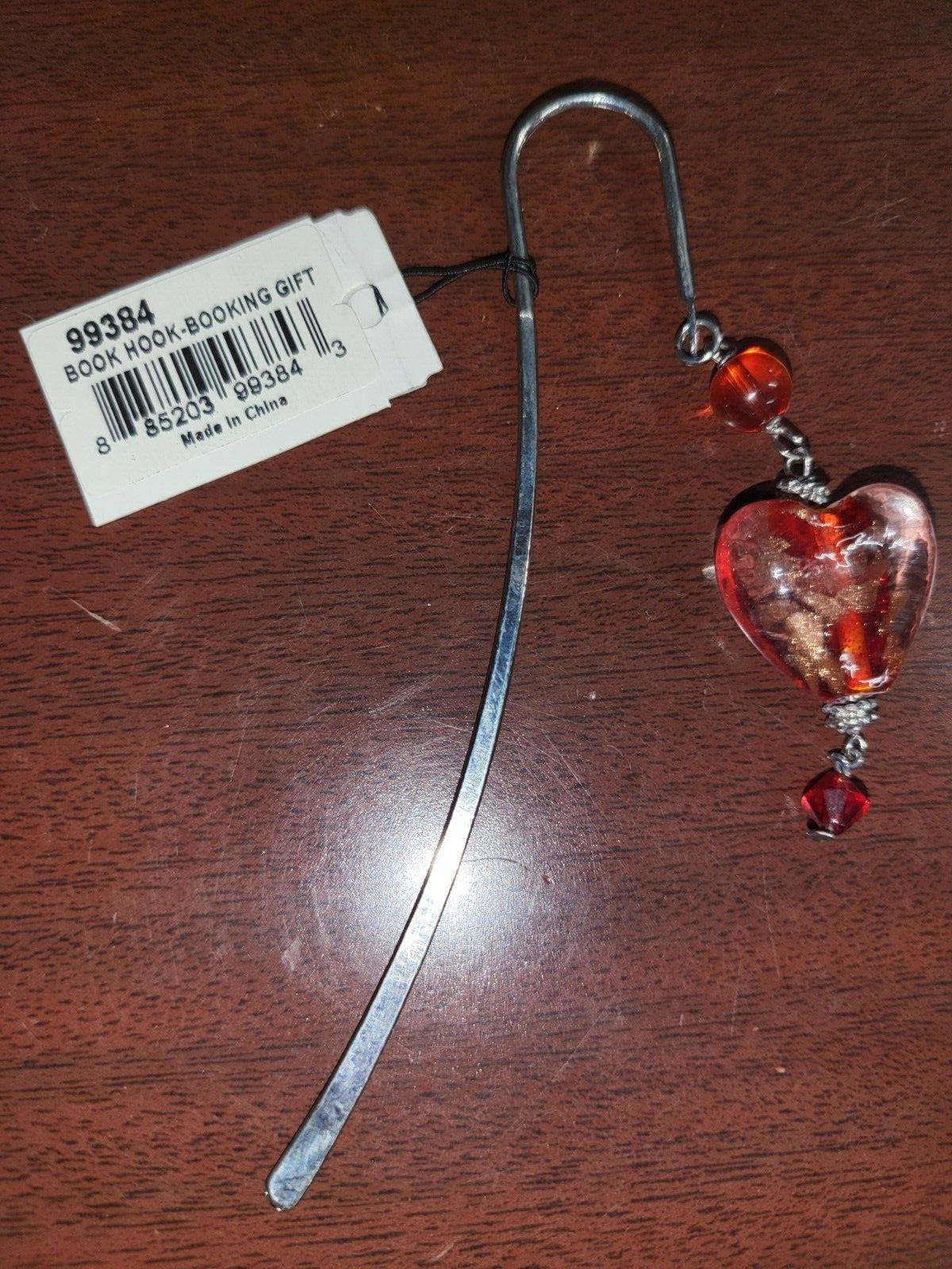 Cookie Lee Book Hook Clear & Red Heart   Jeweled Metal Book Mark  #116