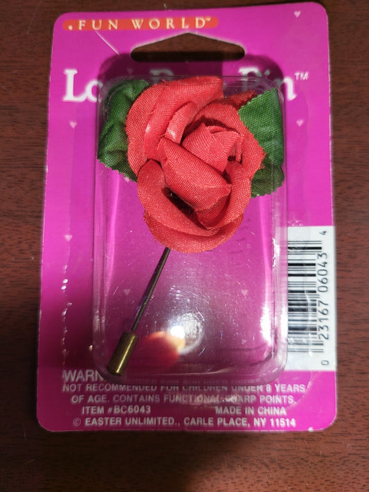 Jewelry Vintage Love Fabric Rose Stick Pin 1980s Style 2.75"   #115