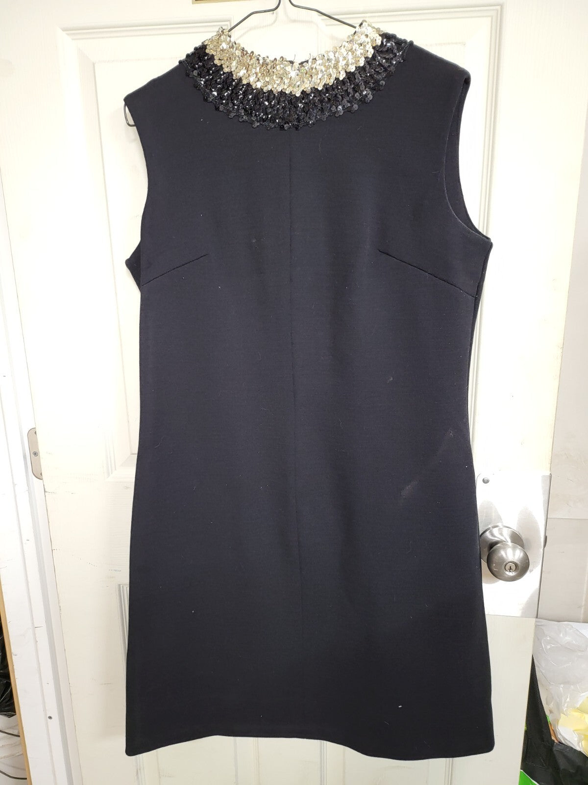Vintage Dress Black  Zipper Back Sequined Neck  16"Sh 20"Ch  18"W  38"L