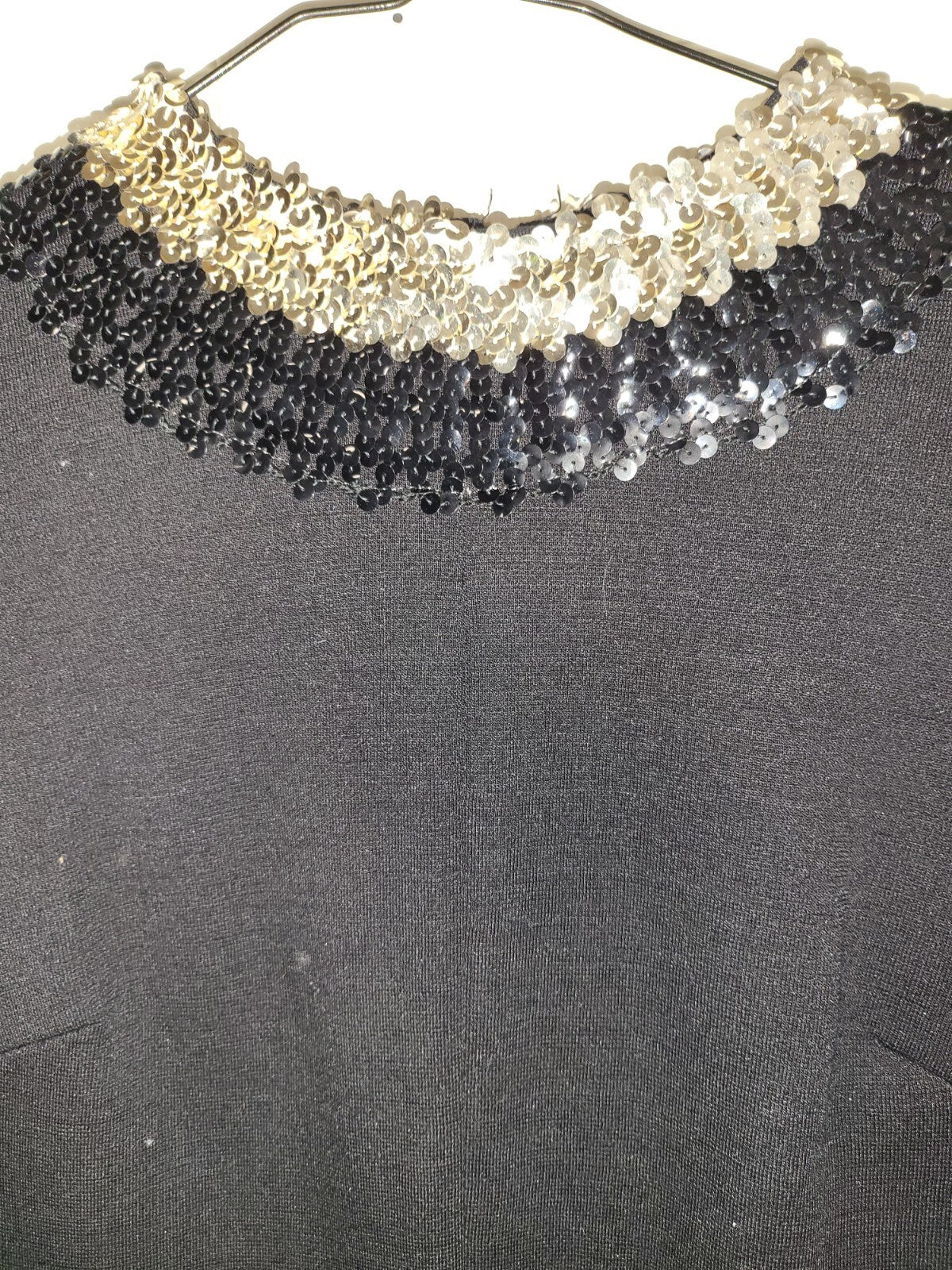 Vintage Dress Black  Zipper Back Sequined Neck  16"Sh 20"Ch  18"W  38"L