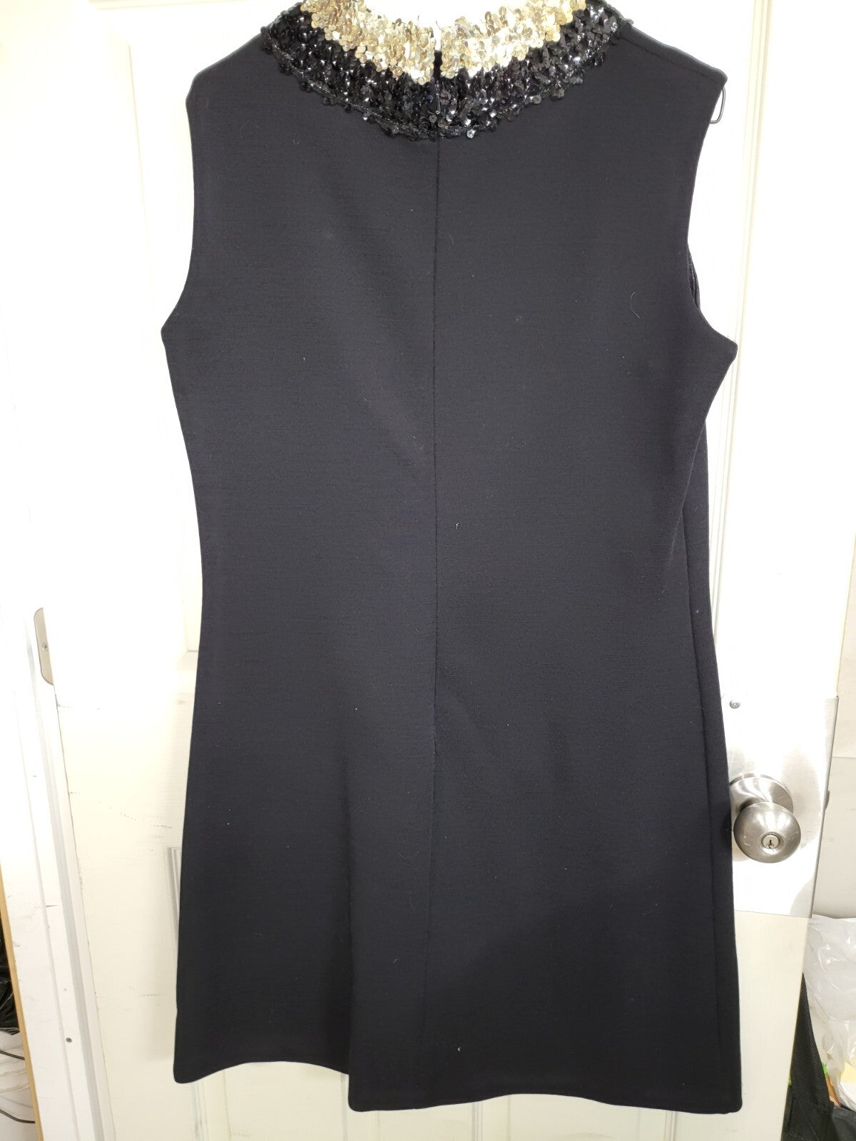 Vintage Dress Black  Zipper Back Sequined Neck  16"Sh 20"Ch  18"W  38"L