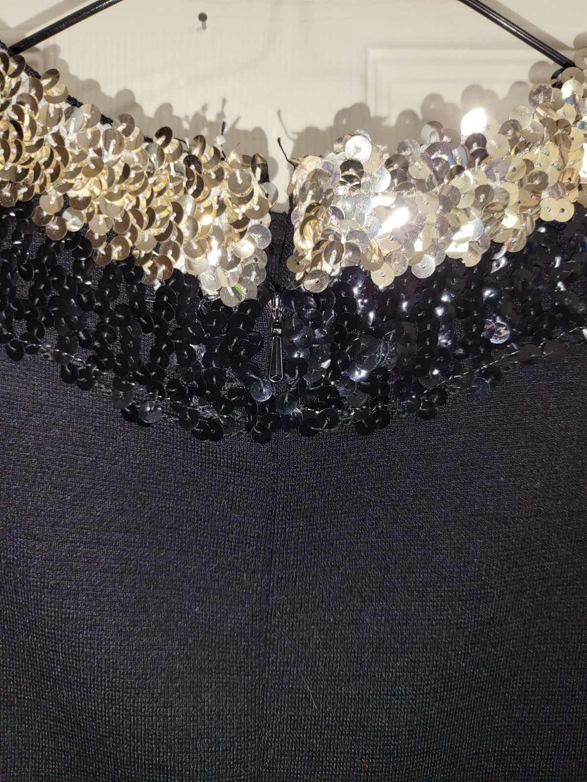Vintage Dress Black  Zipper Back Sequined Neck  16"Sh 20"Ch  18"W  38"L
