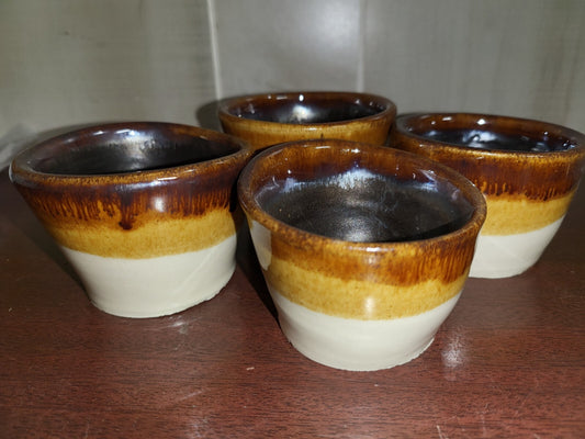 4 Brown Drip Bowls ~ 2 x 3" each unmarked Imperfect Round  Looks New
