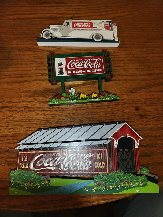3 Shelia's Wood Block Decor Coca-Cola  COK05 1995   COK04 1998   COK13 1999