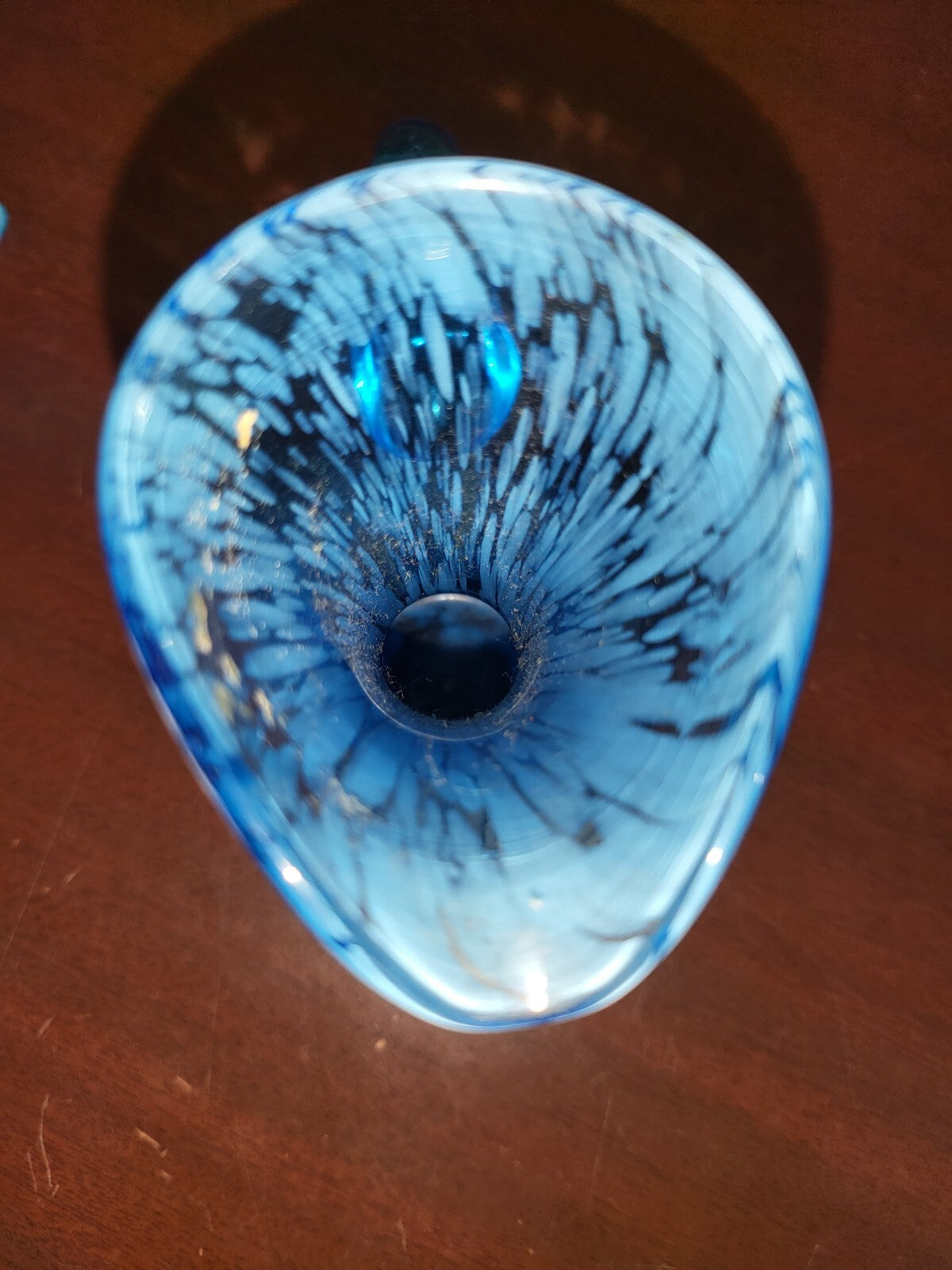 Fenton Blue Glass White Paint Swirl Pitcher / Vase 5H x 3"W #3075