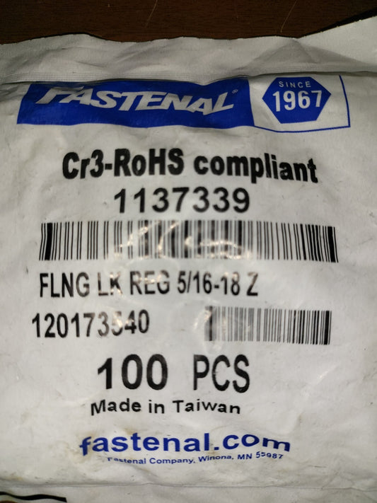 250 Fastenal 1137339 Hexagonal Flanged Lock Nuts 5/16-18Z Zinc Finish Case Hard