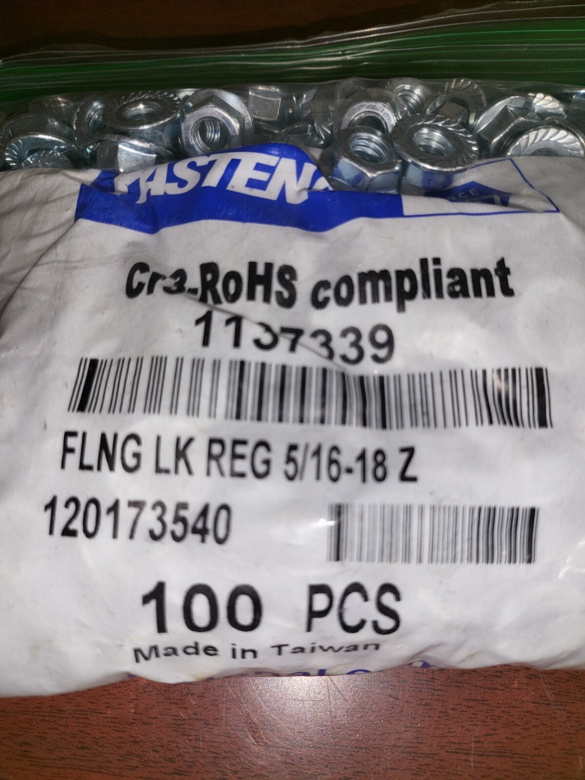 250 Fastenal 1137339 Hexagonal Flanged Lock Nuts 5/16-18Z Zinc Finish Case Hard