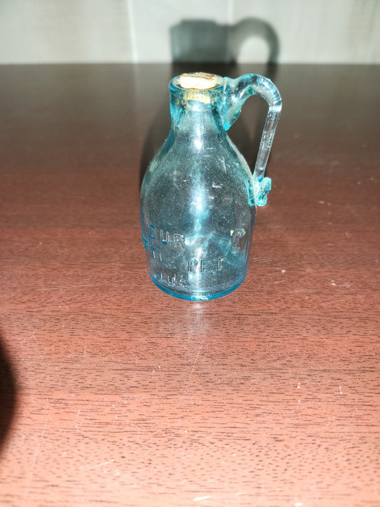OUR LITTLE PET JUG 3" Blue Glass Pitcher with Handle & Cork #4123