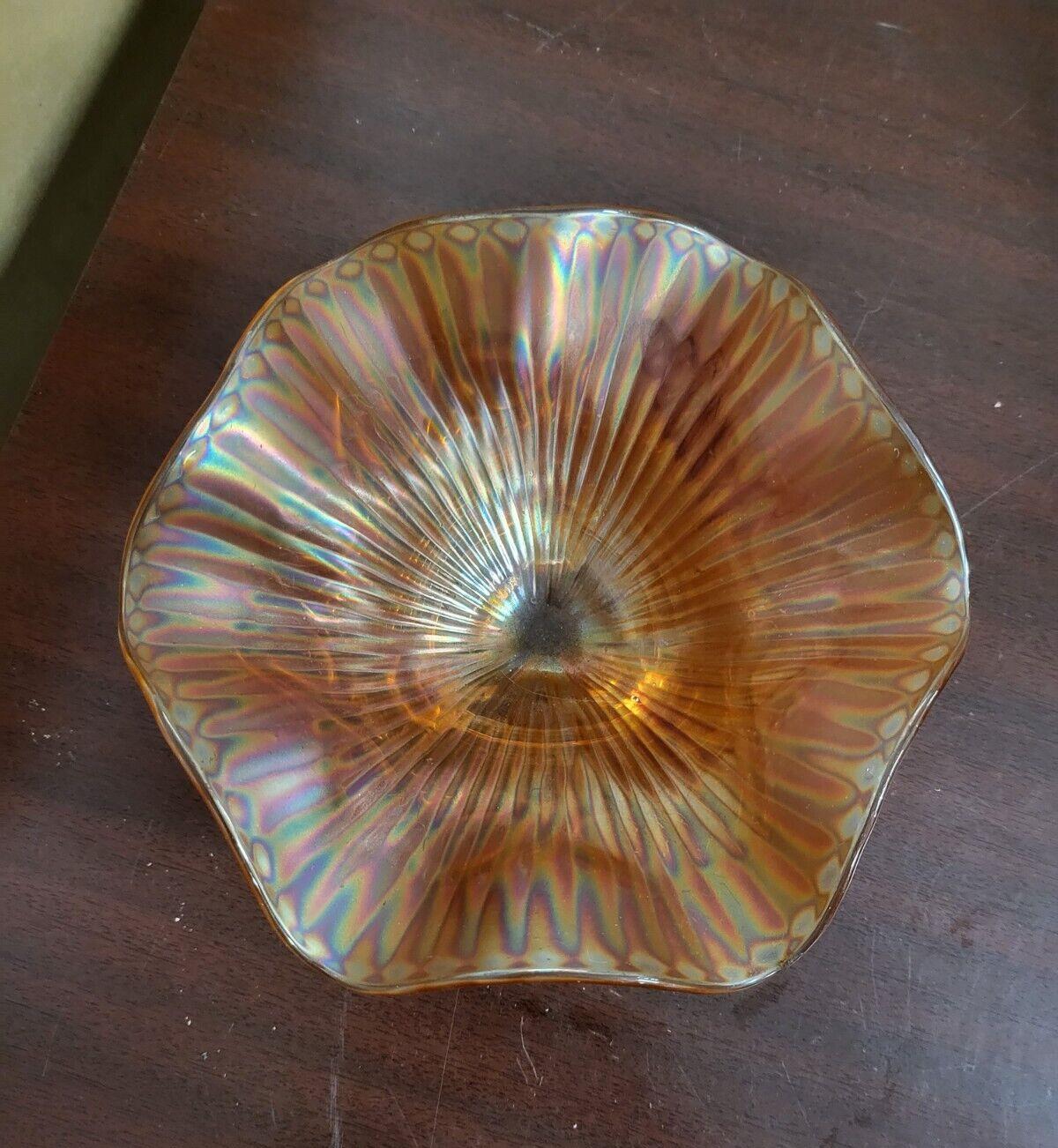 Orange Gold Iridescent Glass Bowl With Paw Feet 7.5W x 3"H   #4131
