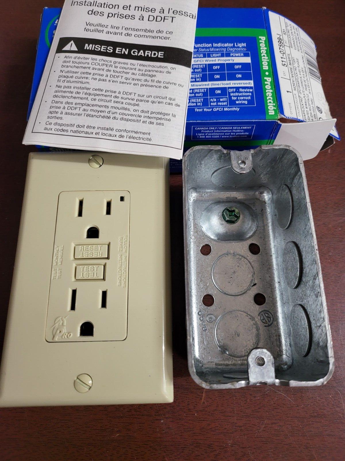 GFCI  1VJX3  Wall Electrical Outlet + Wall Plate + Box * Levitron SmartLock Pro