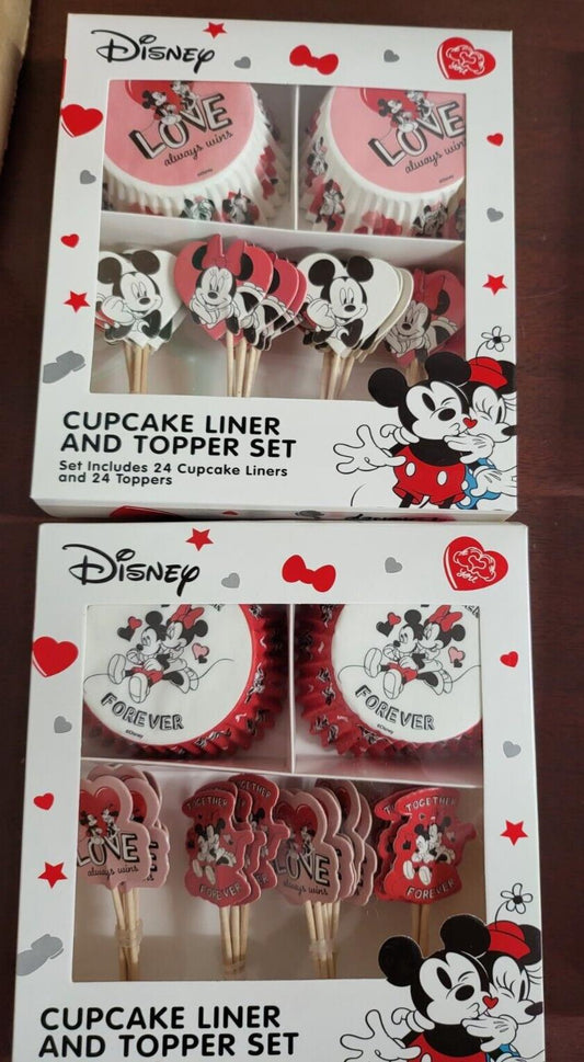 Disney Mickey Minnie Mouse Cupcake Liners & Toppers Set 48 Liners Picks 2 patter