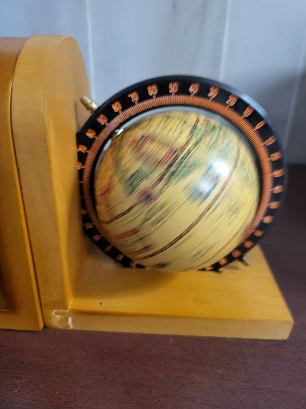 Spinning Globe Book Ends 5.25W x 3.25D x 5.75"H Wood Base Geographic Model K2890