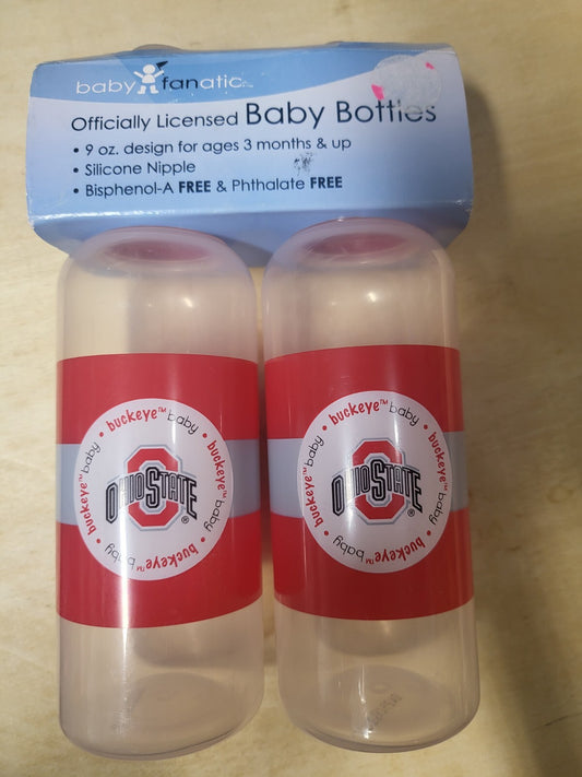 2 Ohio State University 9oz Baby Bottles OSU Buckeye Baby 3mo+ BPA Free Baby Fan