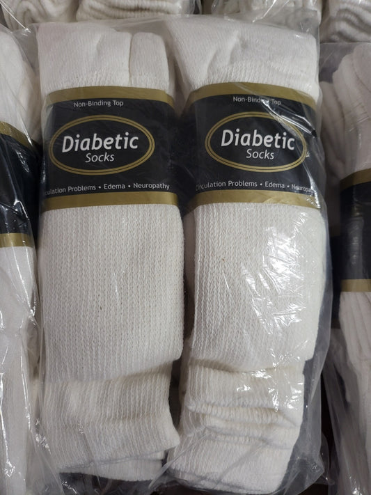 12 Pair Diabetic Socks White Non-Binding Top Knee Length Mens size 10-13 US Made