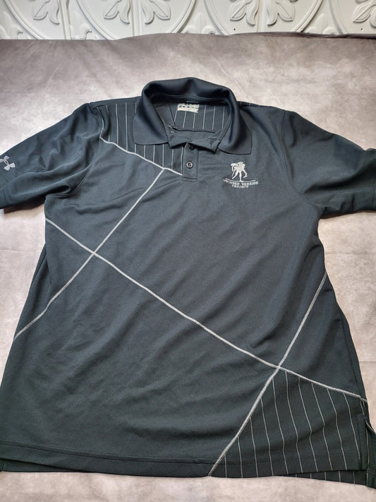 Wounded Warrior Project Polo Shirt MEDIUM Black  Sh 16" Ch 21" L 27" Under Armor