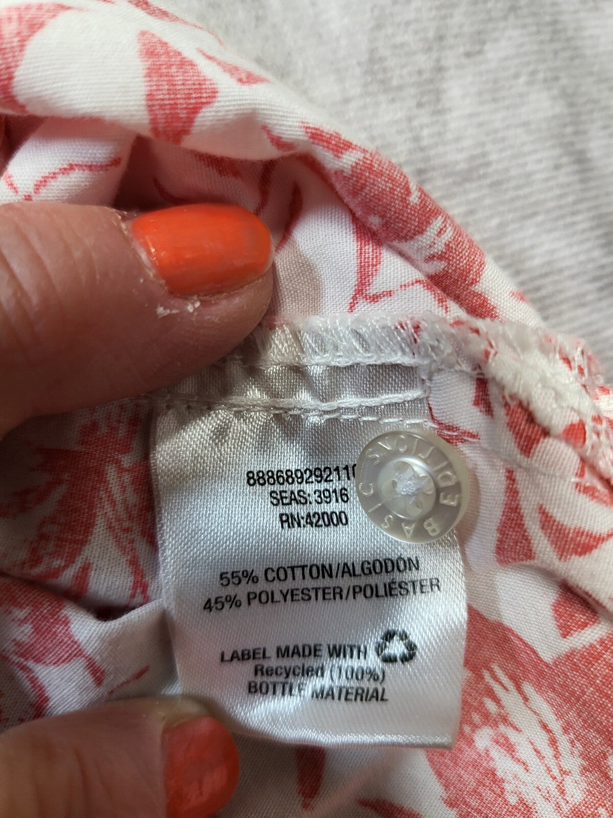 Ladies Blouse  2X Pink Floral Button Front Basic Editions  Sh 17" Ch 25"