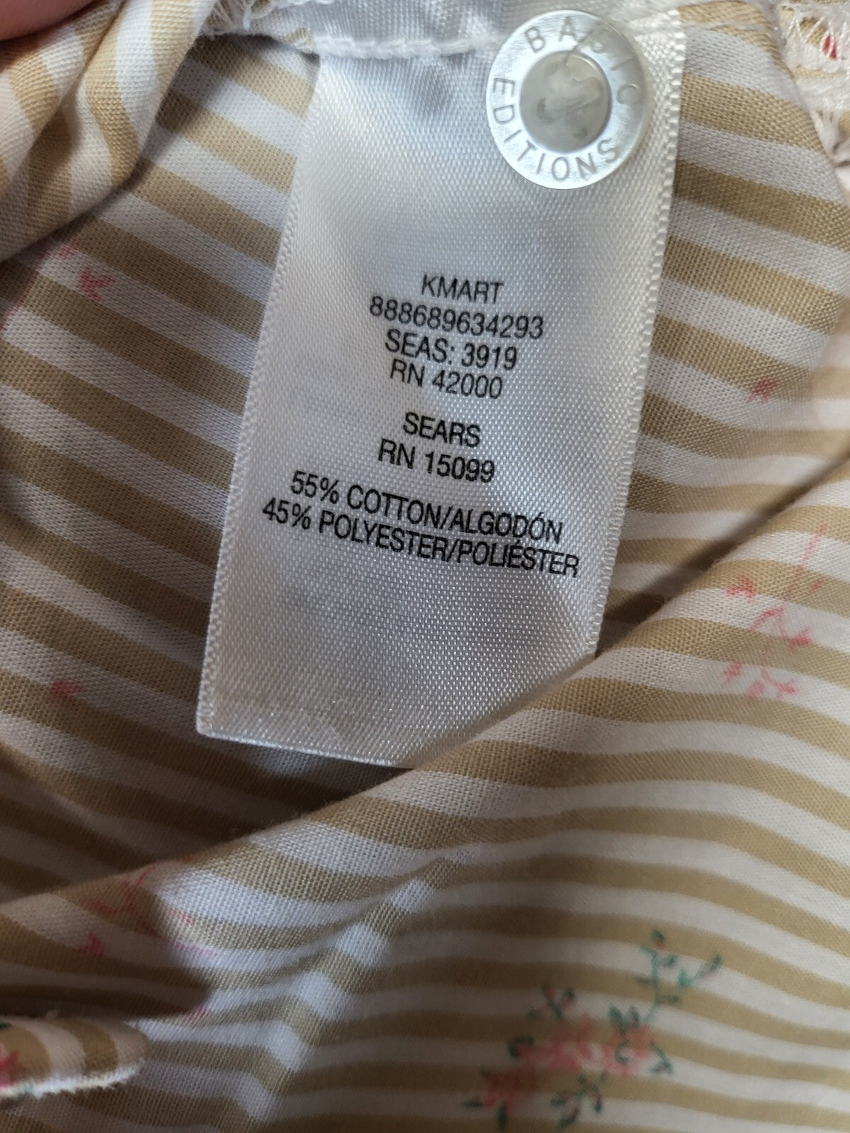 Ladies Blouse  XXL Tan Pink Floral Button Front Basic Editions  Sh 18" Ch 24" L