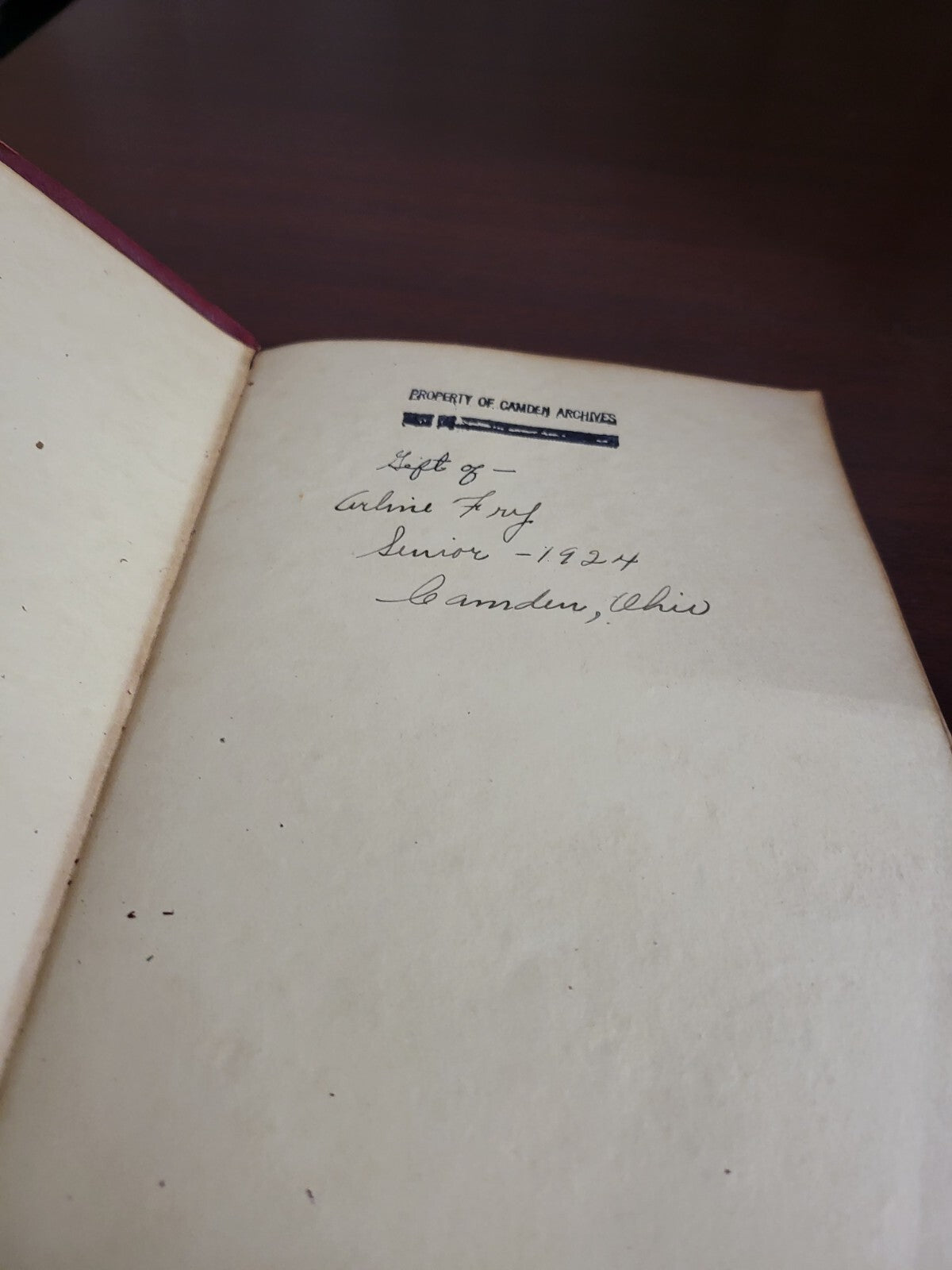 Book - Commencement Memories Camden Ohio High School 1924 USED Full Red Suede