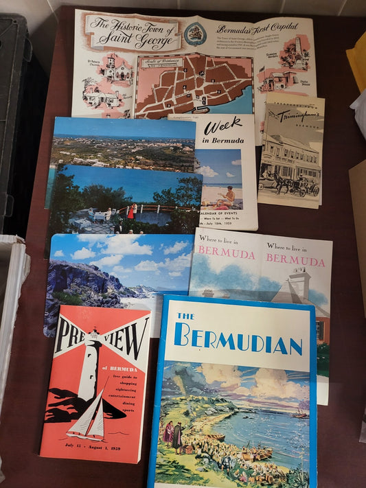 Vintage Bermuda Travel Lot 1959 Books Postcards Maps