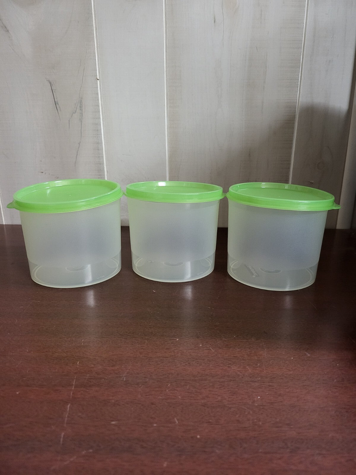 Tupperware 3 Storage Container Bowls & Lids #250 Clear & Green ~4 x 3.5"ea