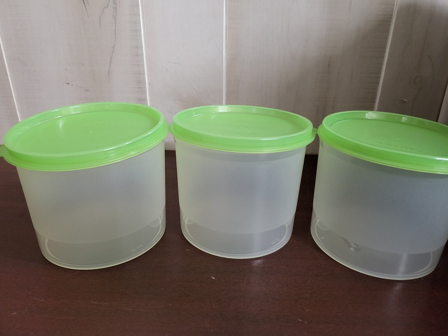 Tupperware 3 Storage Container Bowls & Lids #250 Clear & Green ~4 x 3.5"ea