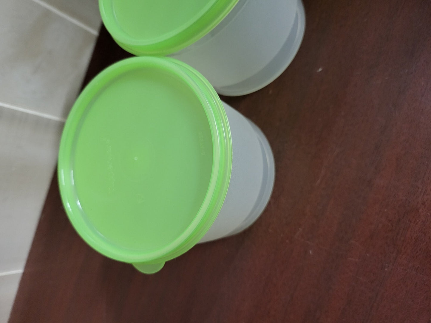 Tupperware 3 Storage Container Bowls & Lids #250 Clear & Green ~4 x 3.5"ea