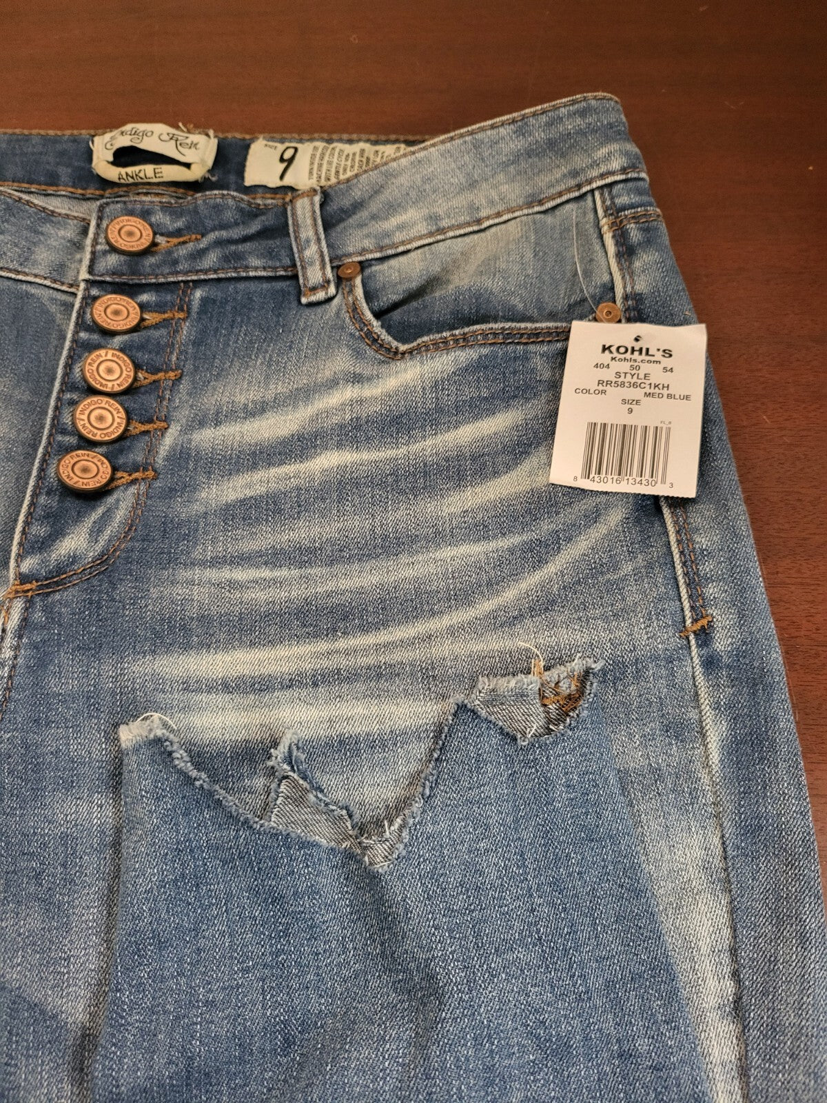 Ladies Blue Jeans Indigo Rein   size 9  Mid Rise Rugged Cut Ankle Button Fly W 3