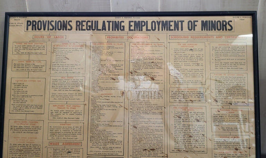 3 Vintage Ohio Labor Posters 1963 MINORS FEMALES MINIMUM WAGE Framed   19 x 13.5