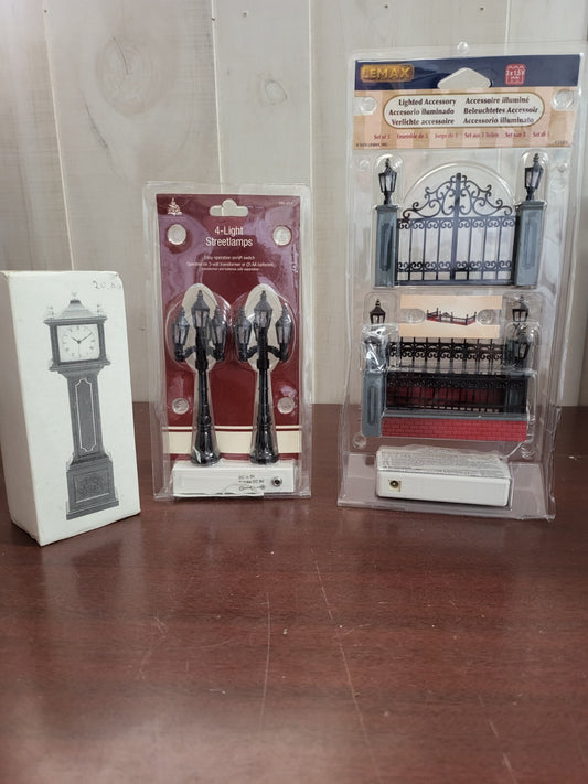 Miniature Lighted Electric Street Lights Gates Town Clock 52591 Fence Lemax Dept