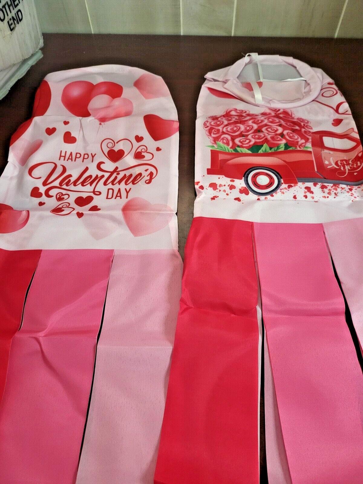 2 Lighted Valentines Day Wind Socks Flags 6W x 34"L  Love Hearts Flowers
