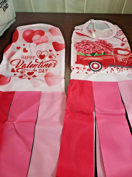 2 Lighted Valentines Day Wind Socks Flags 6W x 34"L  Love Hearts Flowers