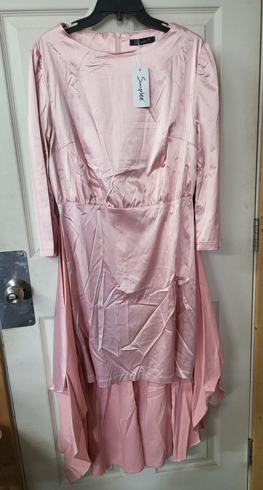 Dress SIMPLEE size XL Peach Color Dip Hem High-Low Wrap sh 16" ch 42" W 32" L