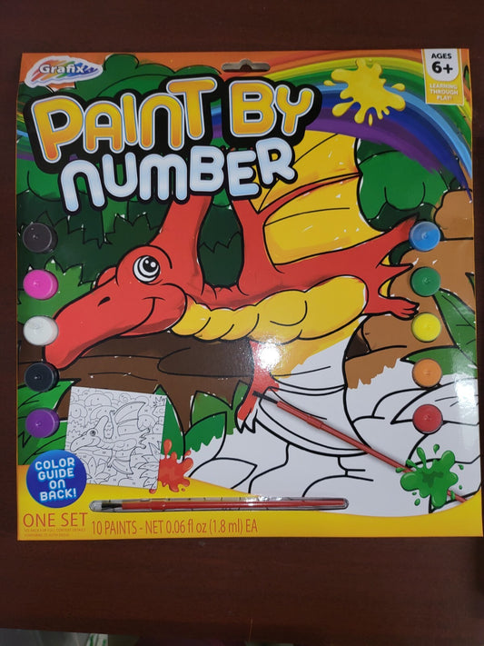 Paint By Number Kit Dinosaur 1 Canvas 10 Paints & Brush Age 6+