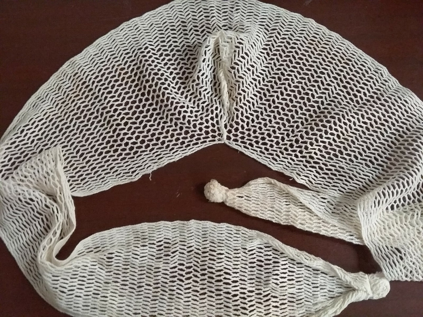Vintage Crocheted Baby Scarf  28"L Wrap ties Antique White Children's Hat
