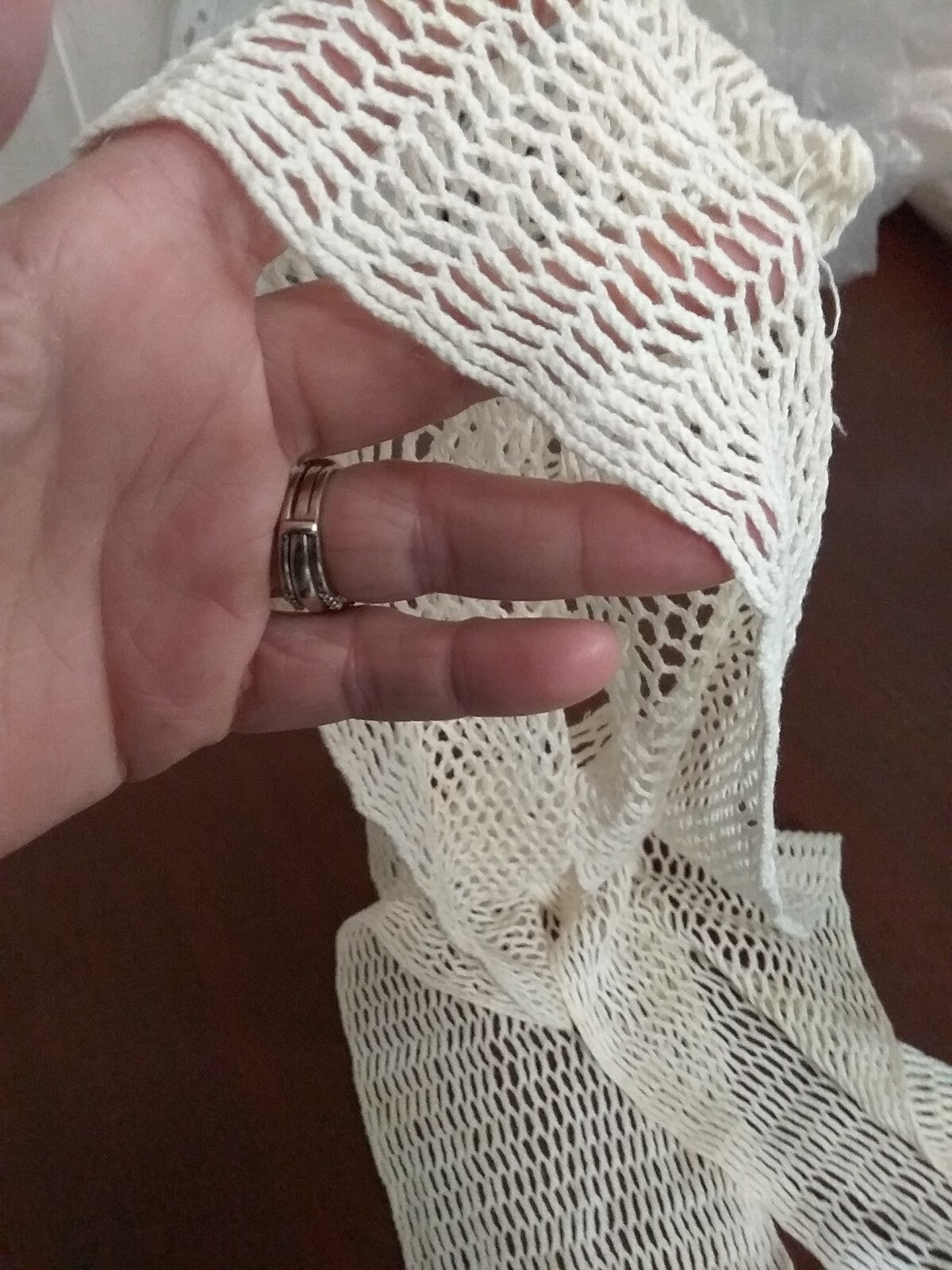 Vintage Crocheted Baby Scarf  28"L Wrap ties Antique White Children's Hat