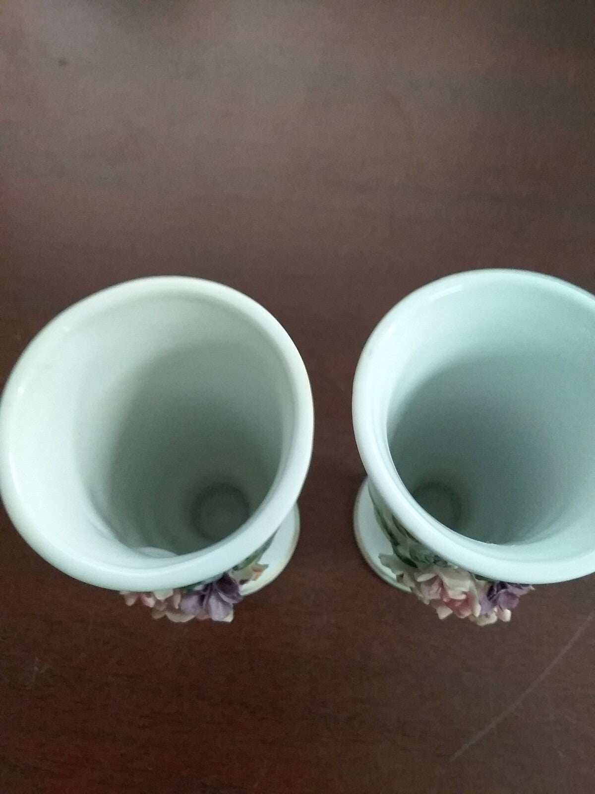 2 Lefton KW1847 3D Floral Bud Vase 4"  White Ceramic Floral design