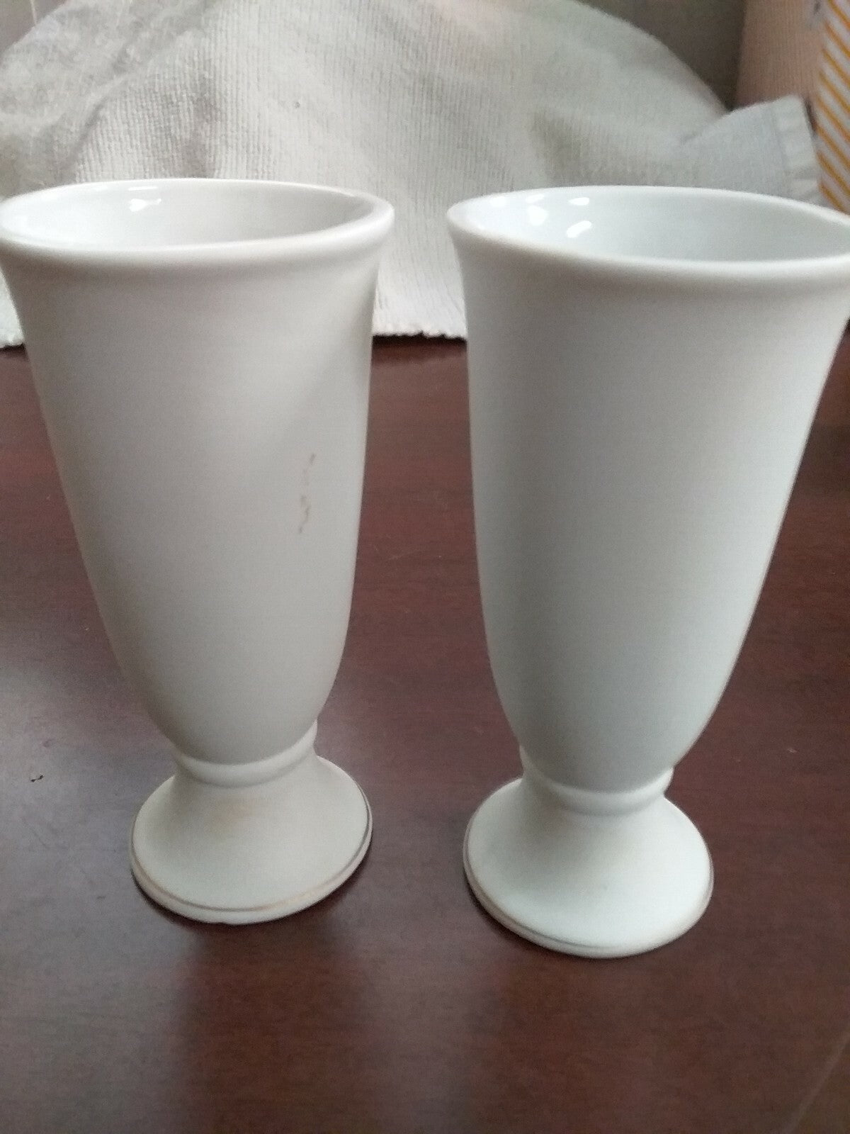 2 Lefton KW1847 3D Floral Bud Vase 4"  White Ceramic Floral design