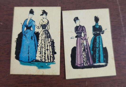 2 Vintage Miniatures Godey's Fashion Plates ~1.5 x 1"