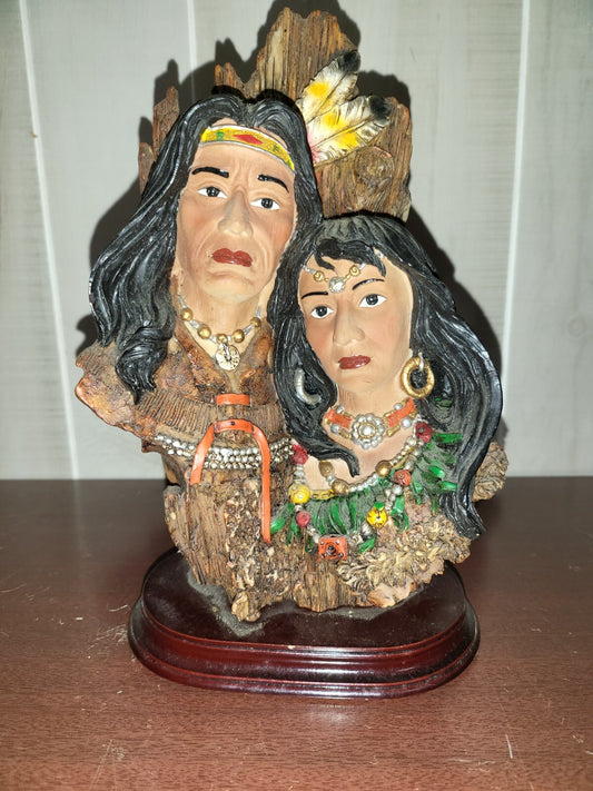 EDC Native American Indian Figurine Man & Woman 9.5H x 6 x 4" Chalkware #4125
