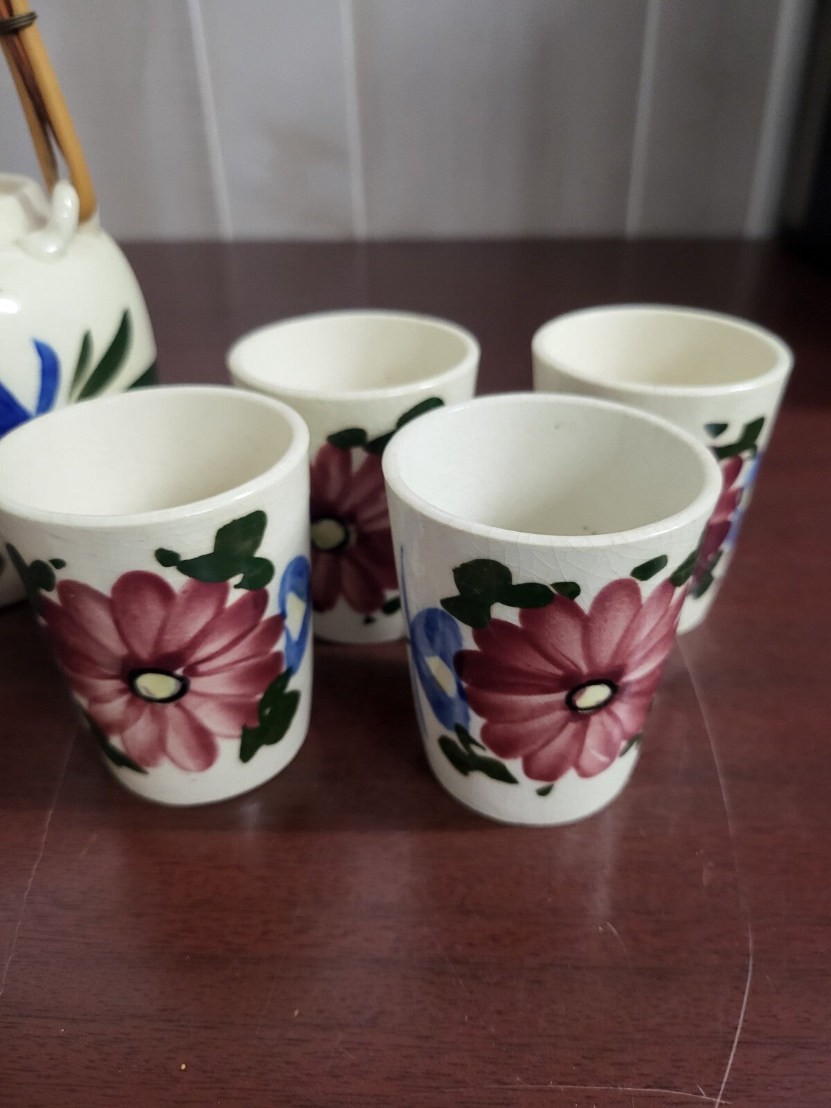 Vintage Japanese Kitchen Set  Tea Pot Cups Salt Pepper Shakers Hand Painted