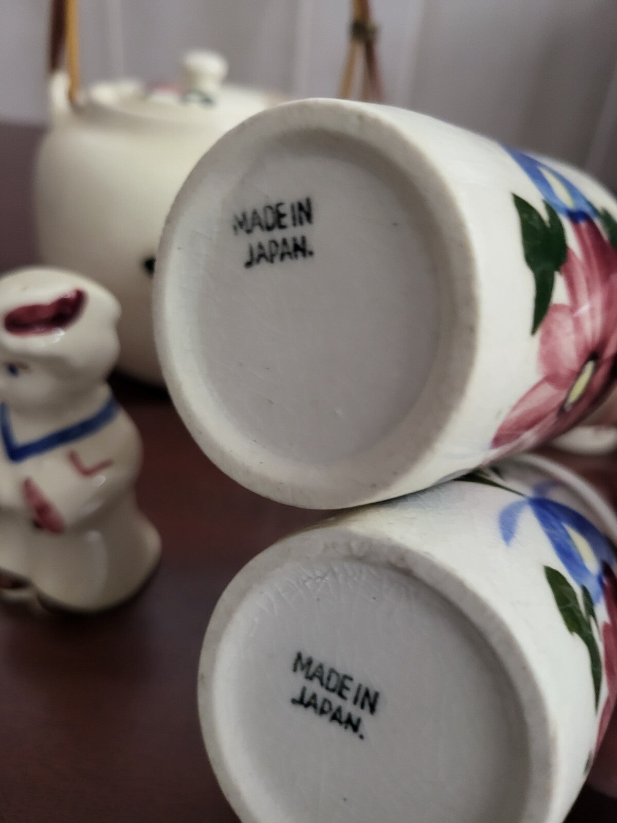 Vintage Japanese Kitchen Set  Tea Pot Cups Salt Pepper Shakers Hand Painted