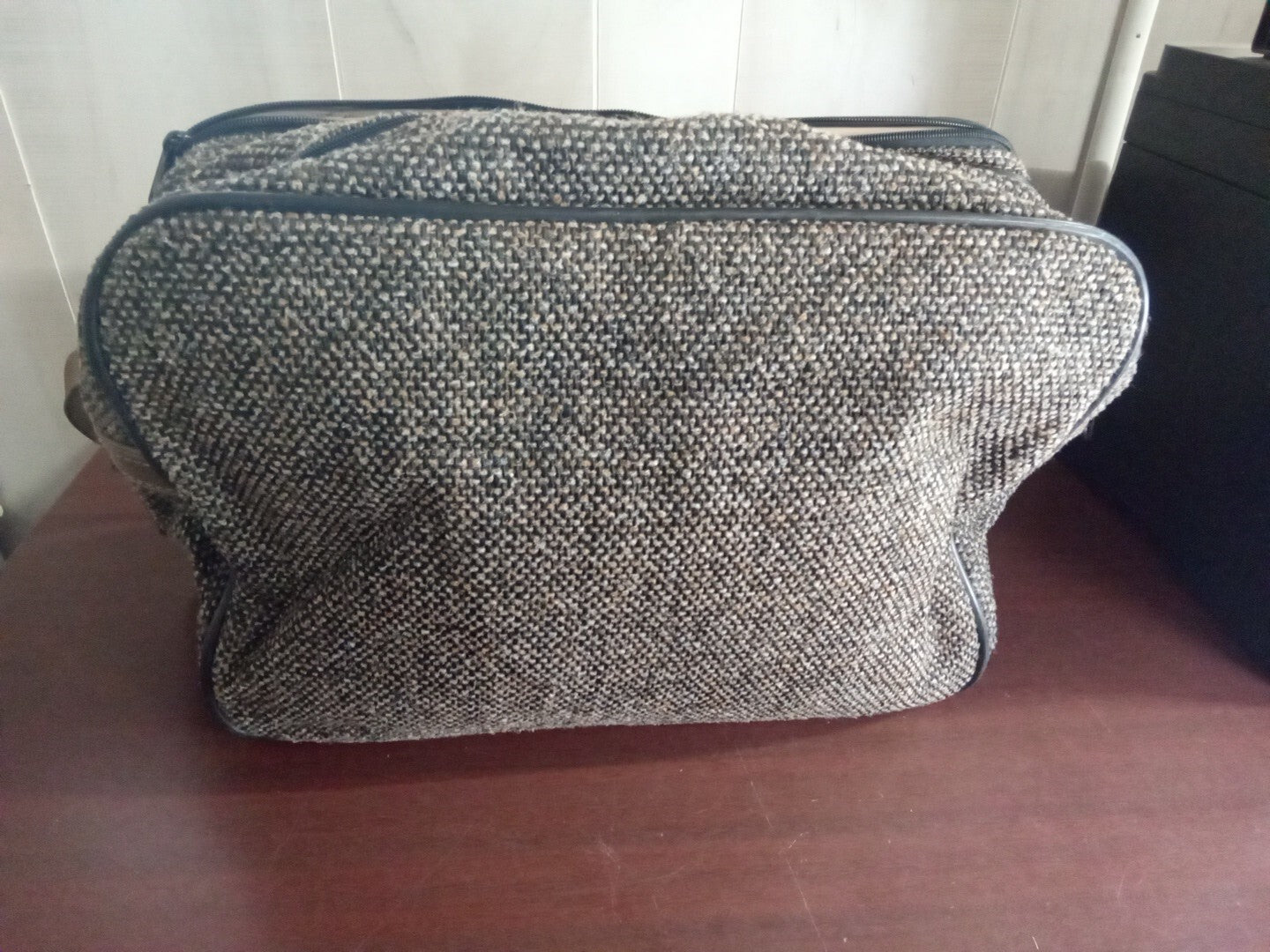 Verdi Vintage Tweed Leather Trim with Pockets Travel Bag  Shoulder Brown Grey