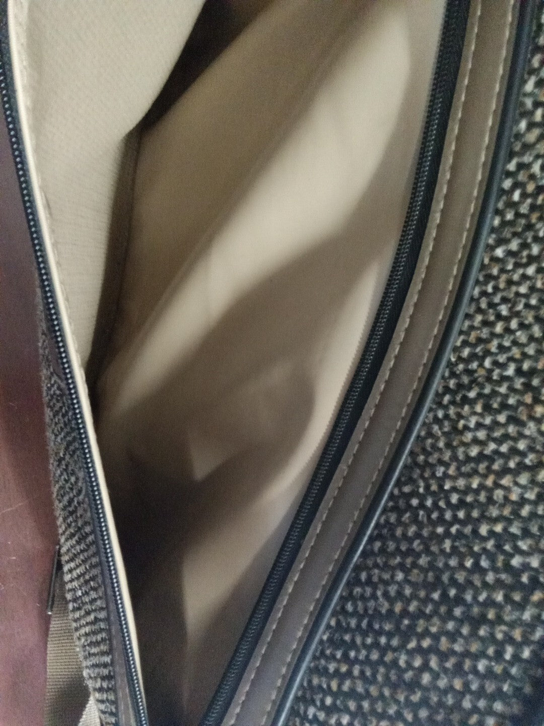 Verdi Vintage Tweed Leather Trim with Pockets Travel Bag  Shoulder Brown Grey