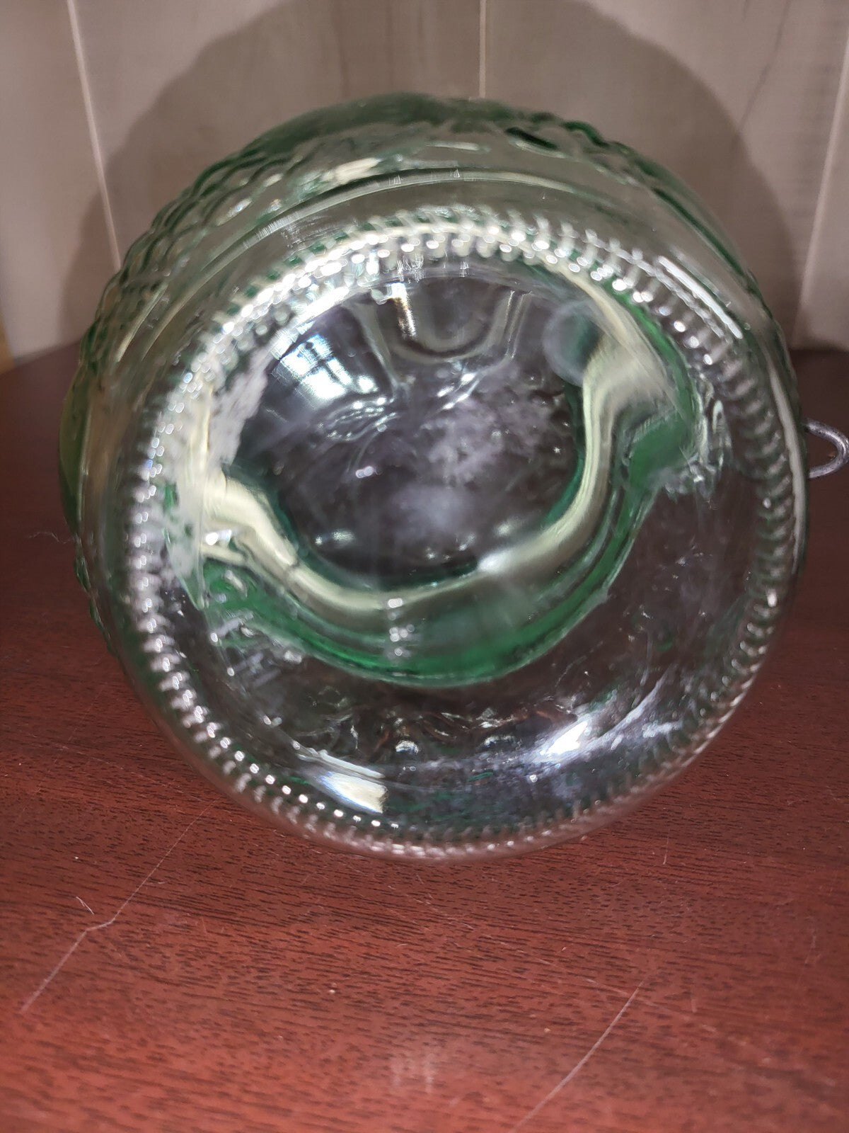 Libbey Canada Hermetic Green Glass Jar Hinged Lid Fruit Pattern Seal & Wir #3070