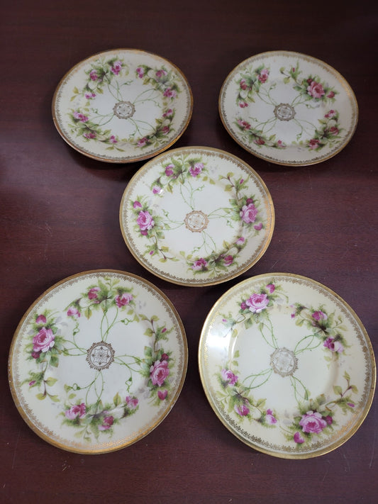 5 Beyer & Bock Prussia Germany Porcelain 6" Hand Painted Gold & Floral #4325