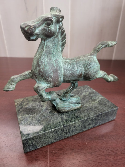 Solid Brass Horse on Bird Figurine  Replica of a Han Dynasty Bronze 6.5H x 6D x